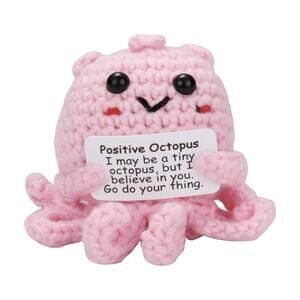 Crochet Octopus with Positive Message – Pink Sea Creature Desk Decor